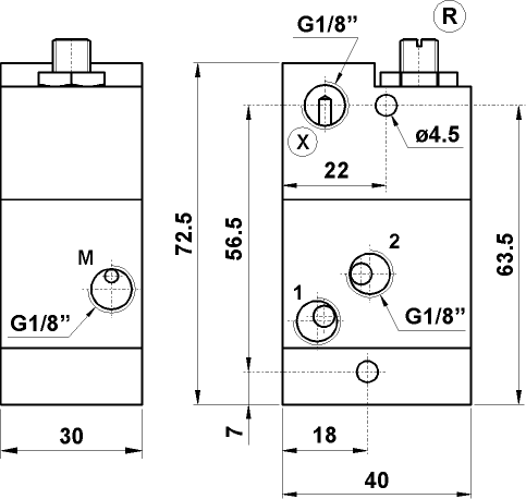 2 pressure valve NC pneumatically piloted