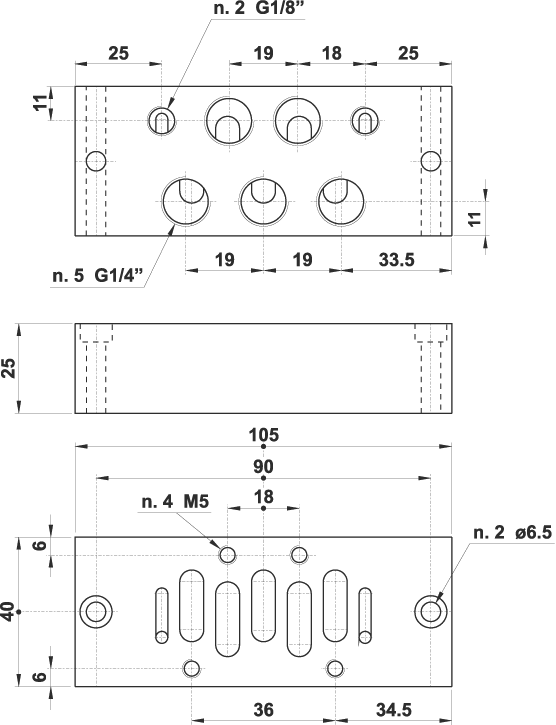 Individual sub-base with bottom entry